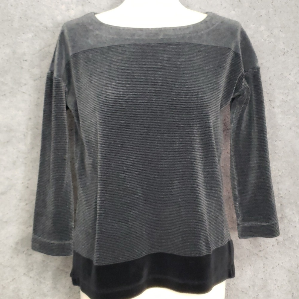Talbots Top Womens SP Gray Velour Scoop Neck Long Sleeve Blouse Tunic Soft